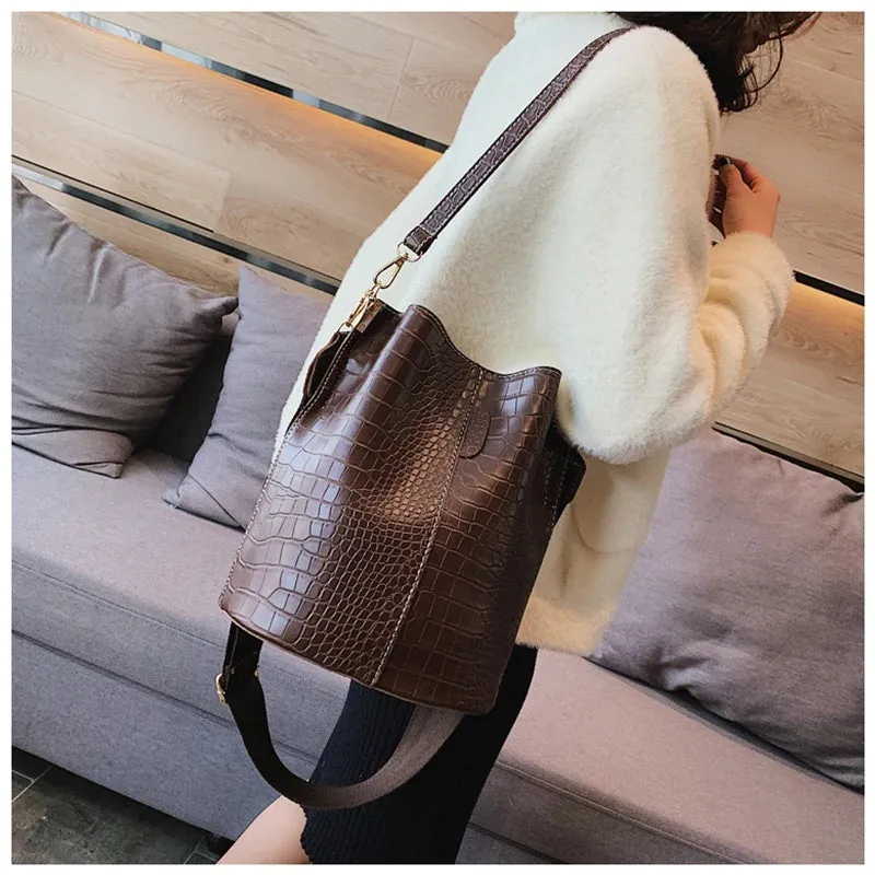 Unique Crocodile Style Cross-body Bucket Bag