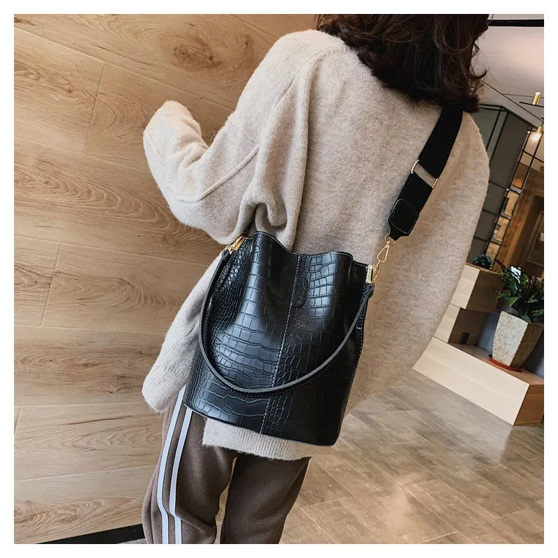 Unique Crocodile Style Cross-body Bucket Bag