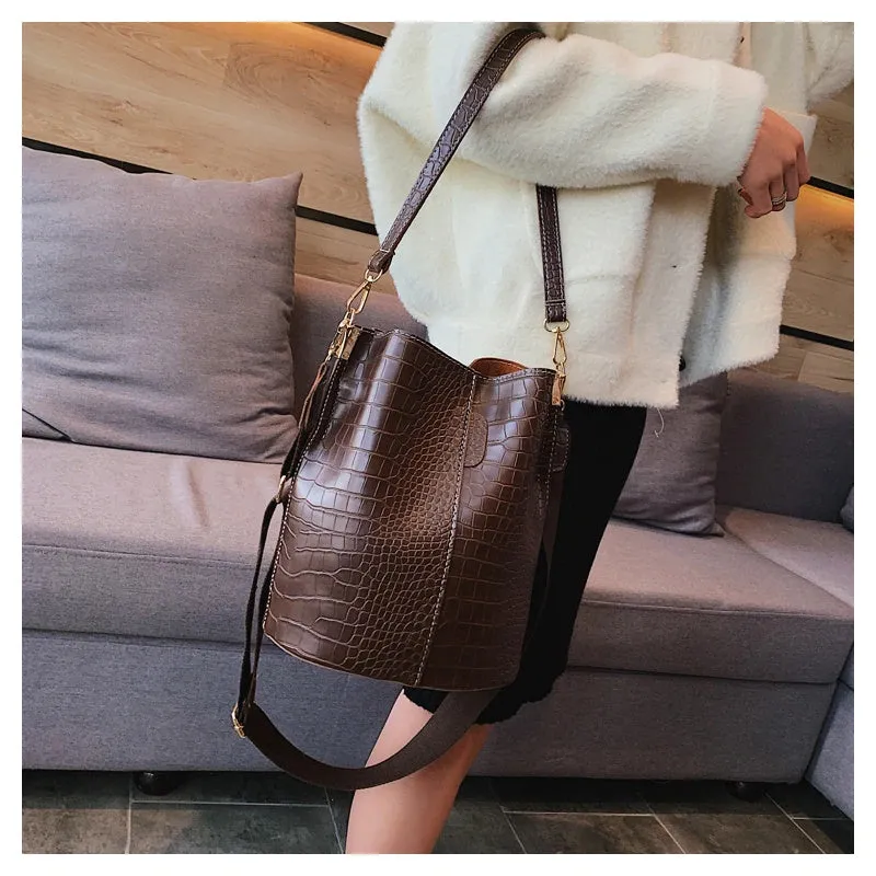 Unique Crocodile Style Cross-body Bucket Bag