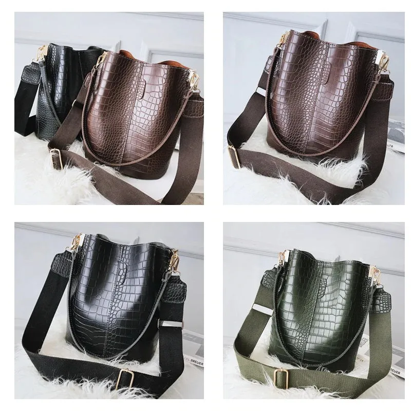 Unique Crocodile Style Cross-body Bucket Bag