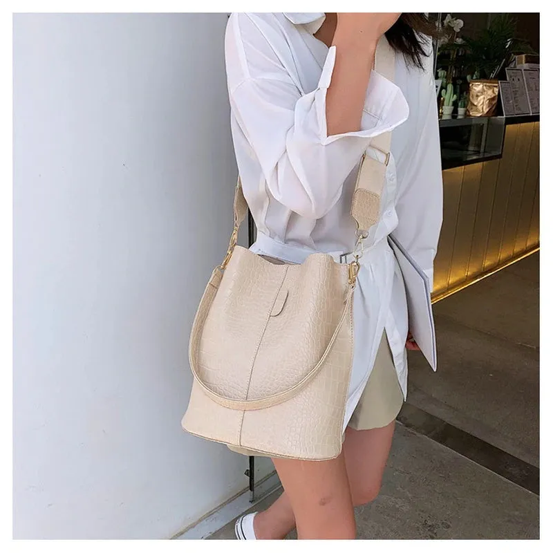 Unique Crocodile Style Cross-body Bucket Bag