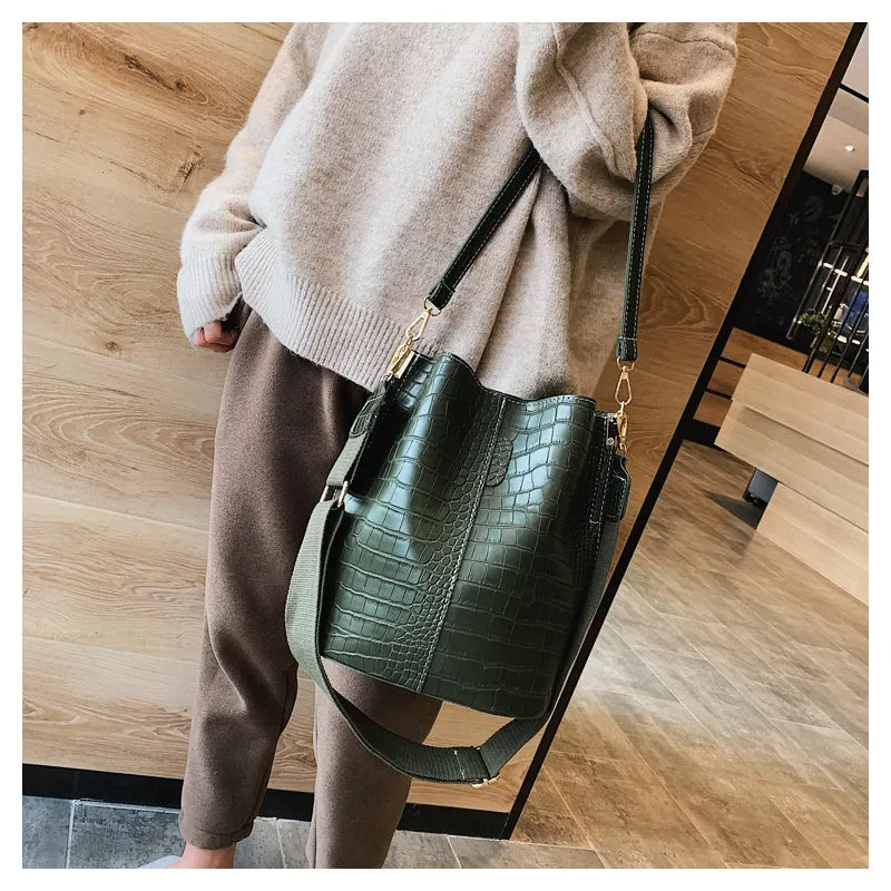 Unique Crocodile Style Cross-body Bucket Bag