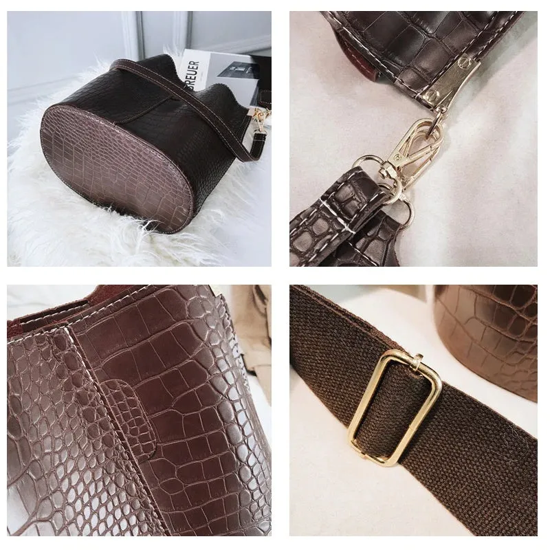 Unique Crocodile Style Cross-body Bucket Bag