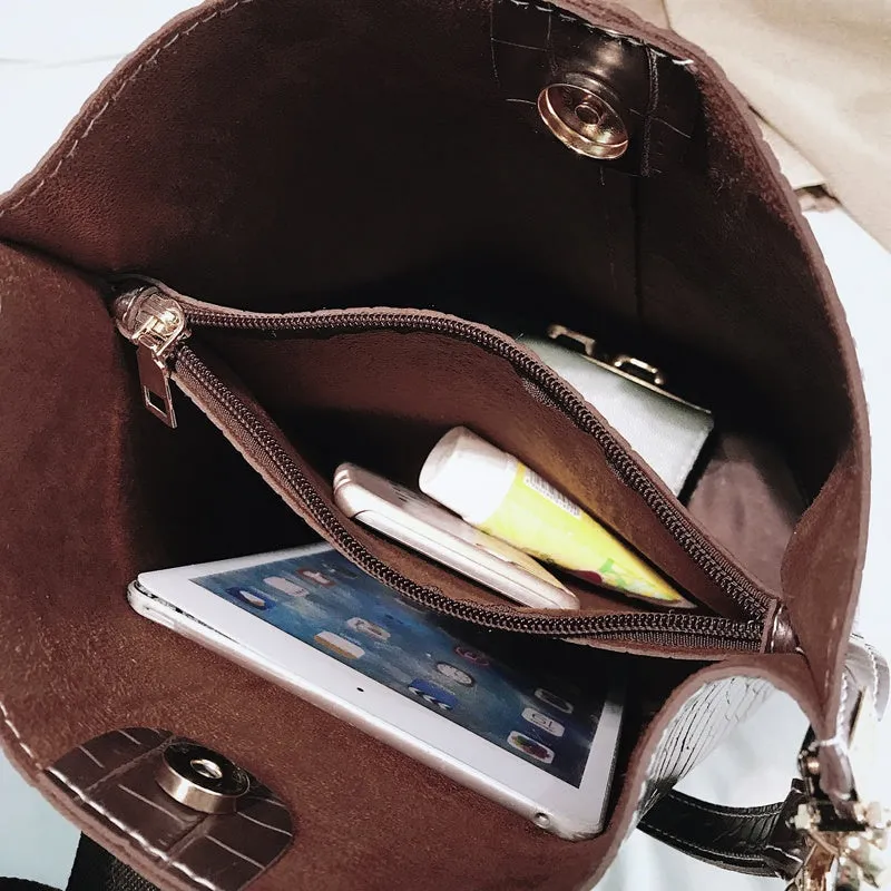 Unique Crocodile Style Cross-body Bucket Bag