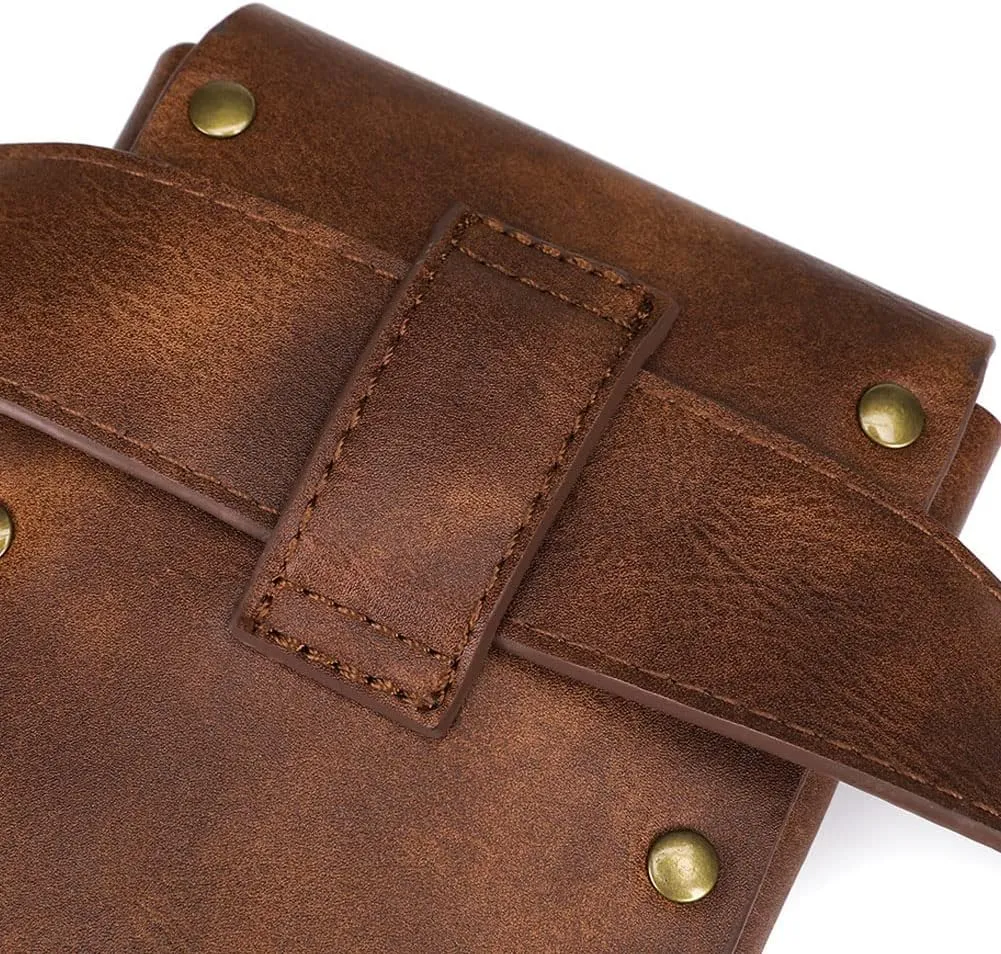 Waist Bag Belt Purse Fanny Pack Crossbody Motorcycle Hiking Phone Holder Wallet Vintage Leather Casual Fashion Daypack Gothic Festival Costume Hip Pouch for Women Men (Brown)