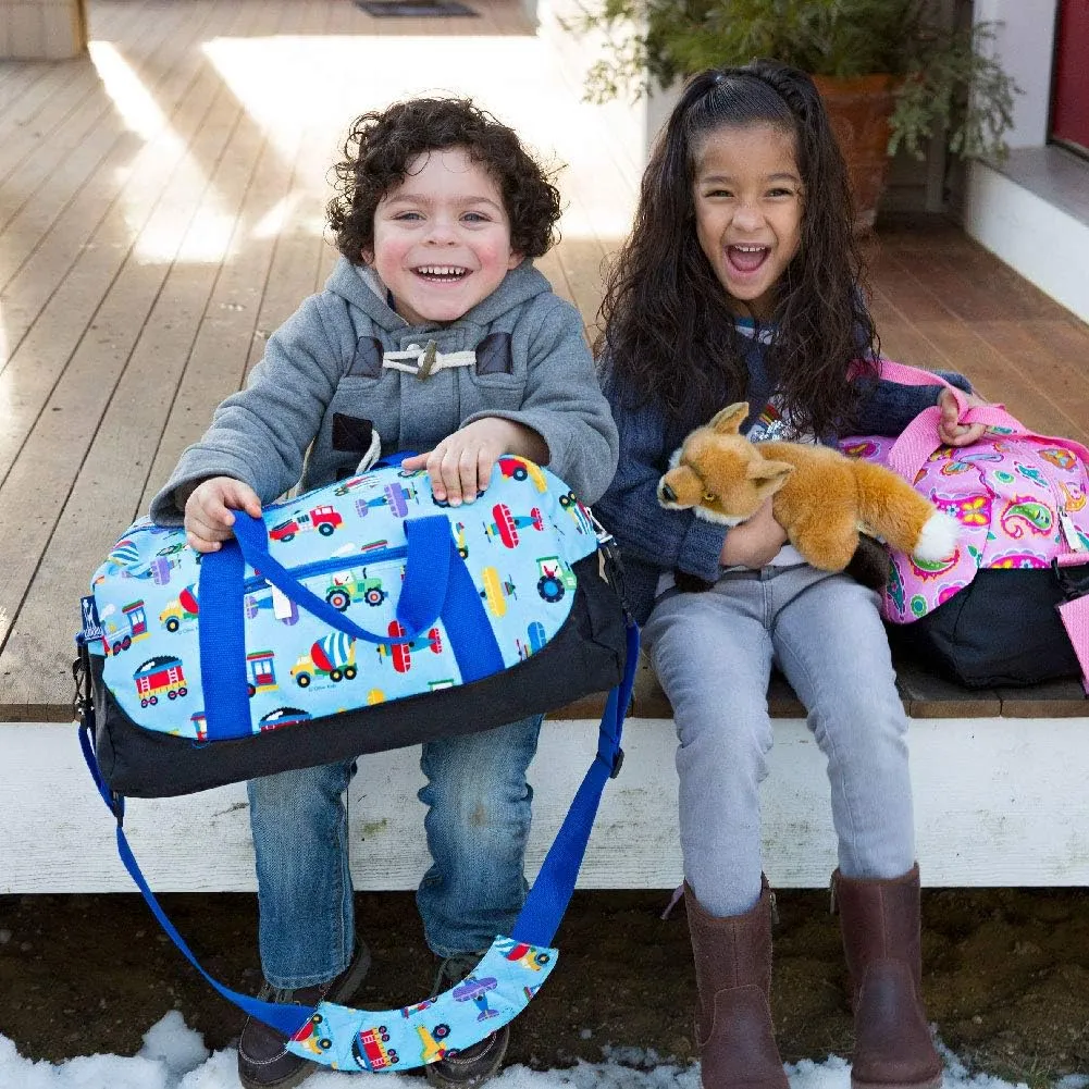 Wildkin Kids Overnighter Duffel Bag  Carry-On Size, Ideal for School & Sleepovers  Trains, Planes, and Trucks
