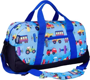 Wildkin Kids Overnighter Duffel Bag  Carry-On Size, Ideal for School & Sleepovers  Trains, Planes, and Trucks