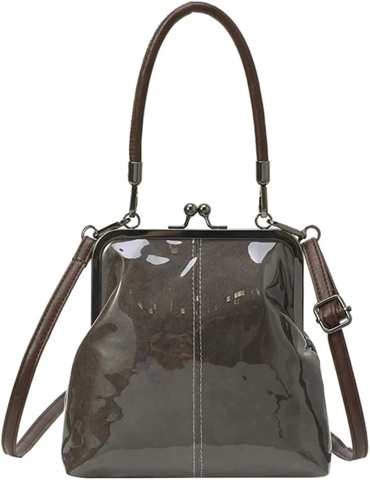 Women's Kiss Lock Crossbody Bag PU Leather Kiss Clasp Purse Crossbody Shoulder Bags Hobo Tote Purses Wallet Handbags