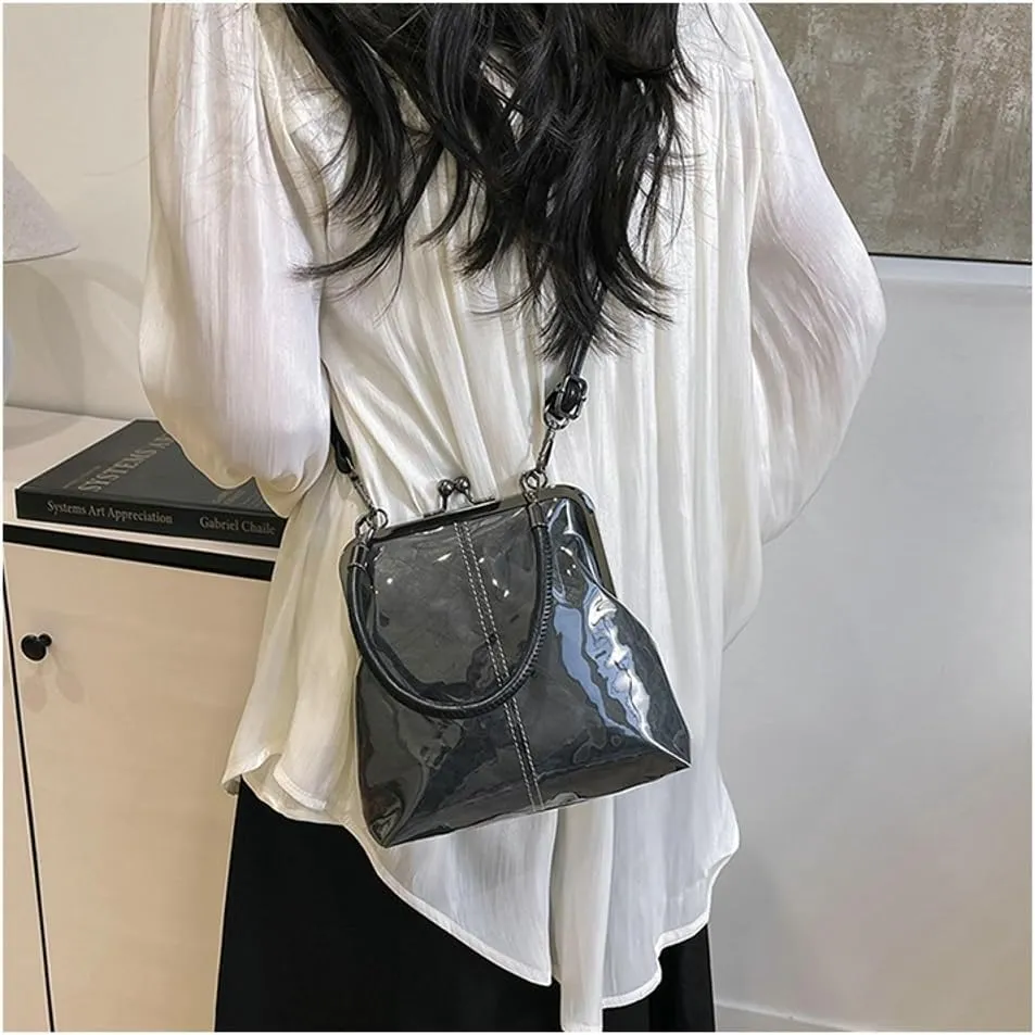 Women's Kiss Lock Crossbody Bag PU Leather Kiss Clasp Purse Crossbody Shoulder Bags Hobo Tote Purses Wallet Handbags