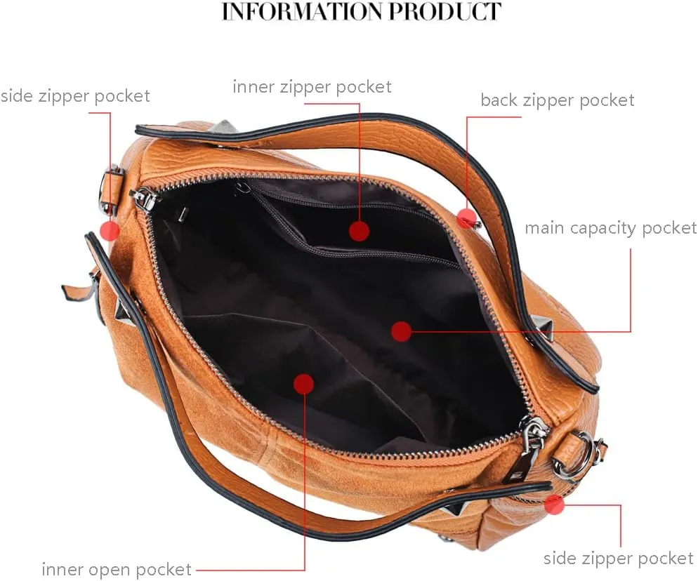 Women's Retro Suede PU Leather Handbag - Shoulder Shopper Work Boston Bag With Rivets - Ladies Crossbody