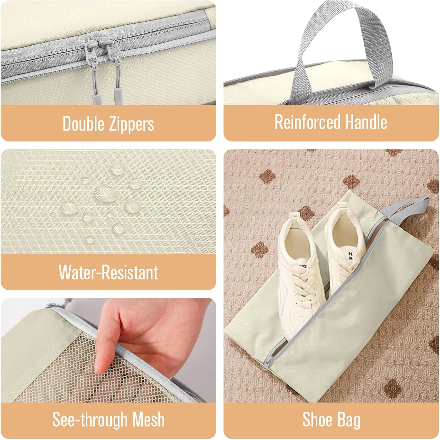 WOOMADA Compression Packing Cubes for Suitcases Travel Essentials 6 Set Rectangle Mesh Expandable Travel Bags Organizer for Luggage