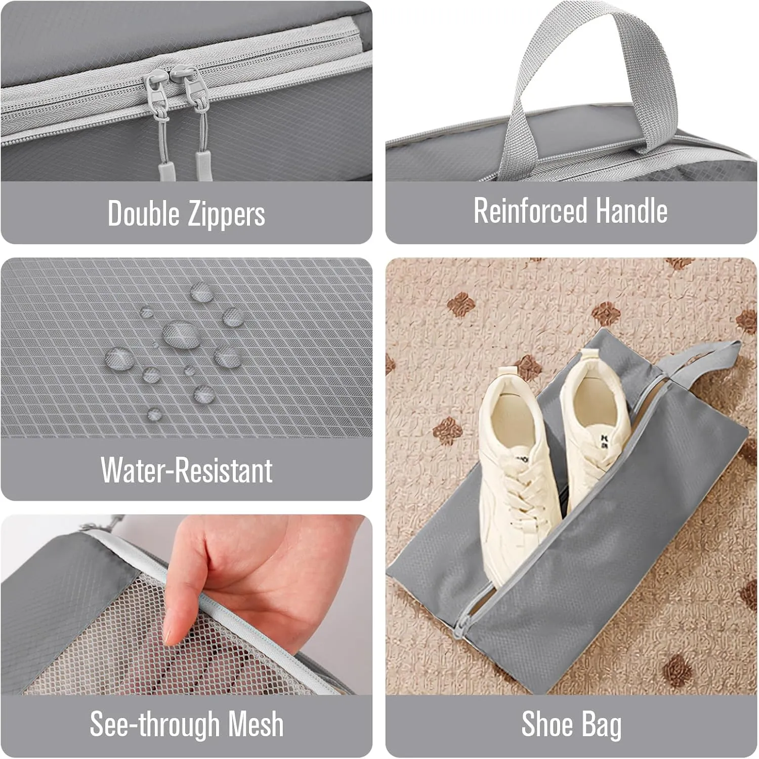 WOOMADA Compression Packing Cubes for Suitcases Travel Essentials 6 Set Rectangle Mesh Expandable Travel Bags Organizer for Luggage