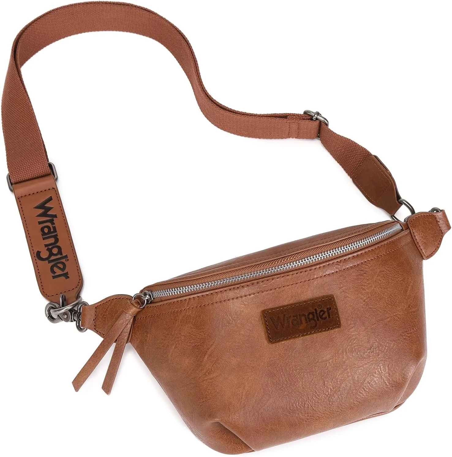 Wrangler Large Fanny Packs for Women Waist Bag Travel Belt Bags Crossbody Sling Purse Brown