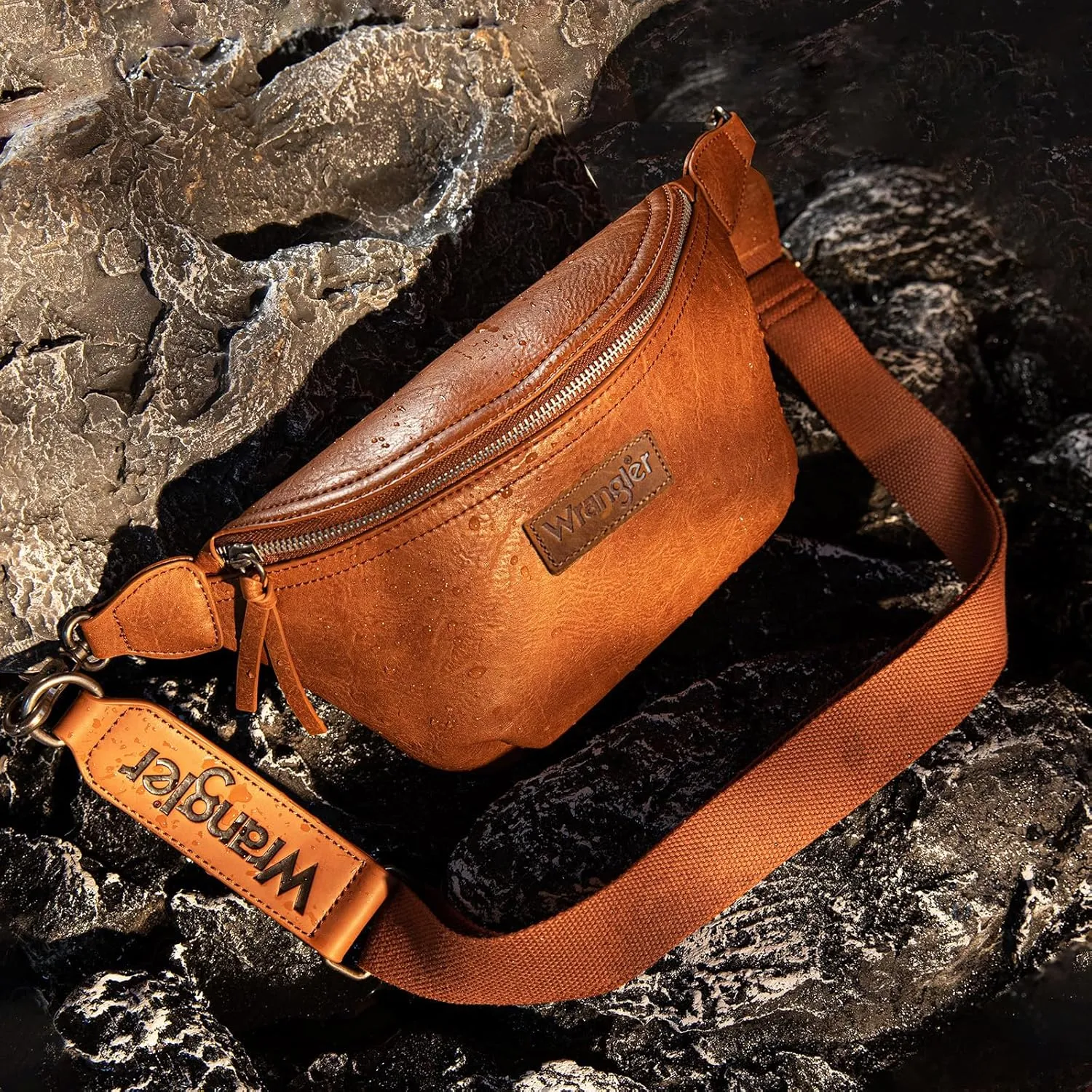 Wrangler Large Fanny Packs for Women Waist Bag Travel Belt Bags Crossbody Sling Purse Brown