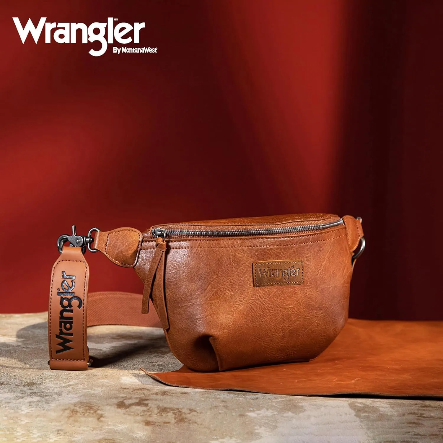 Wrangler Large Fanny Packs for Women Waist Bag Travel Belt Bags Crossbody Sling Purse Brown